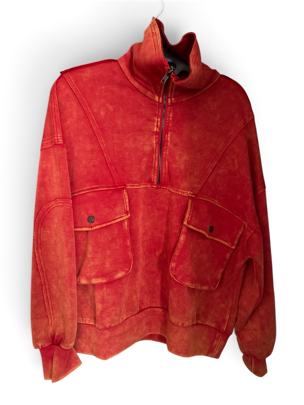 Sewn + Seen Orange Mineral Wash Quarter-Zip Pullover Size S NWT